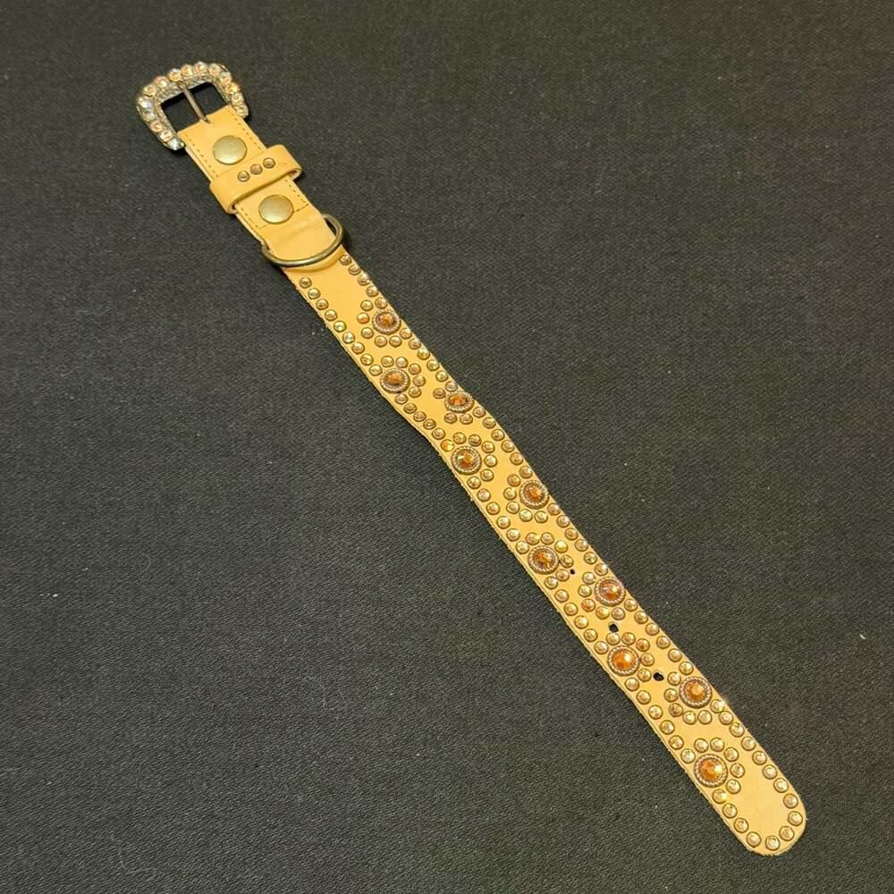 Kippy's Coronado Hand-Embellished Tan Leather Crystal Studded Belt 12”